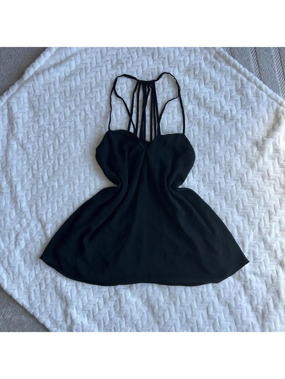 Express black mini dress with open back and adjustable straps #goingout #party